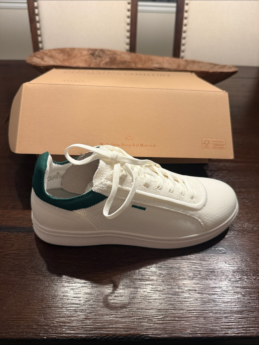 Women’s Athletic Sneaker in Cream with Green Accent